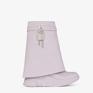 New in Box Givenchy Women's Lilac Shark Lock Biker Low Wedge Ankle Boots Size 9